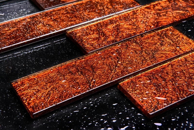 Glass Mosaic Copper Brown/Golden Rays Back-Splash Tile